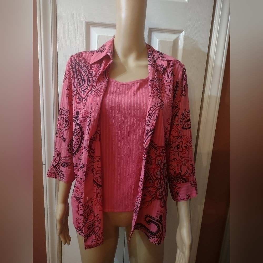 Apparenza women's double layered button up blouse shirt top size small